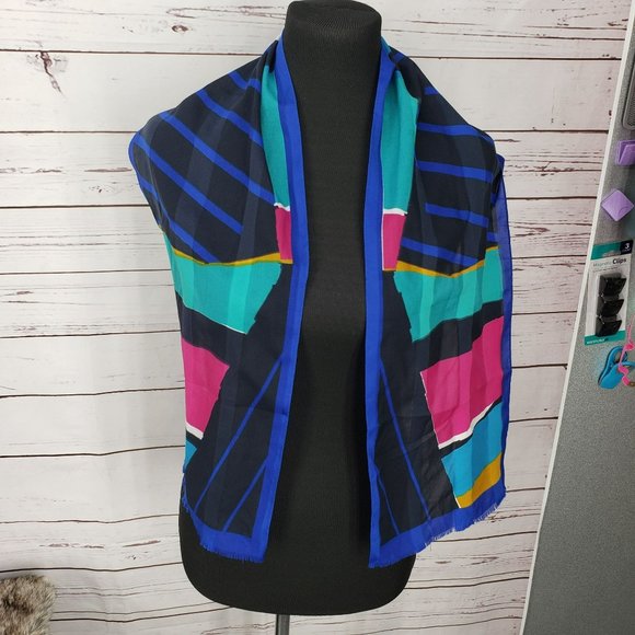 Italian Made Geometric Abstract Pink Blue Black RN 16304 Wrap Scarf - Picture 8 of 8